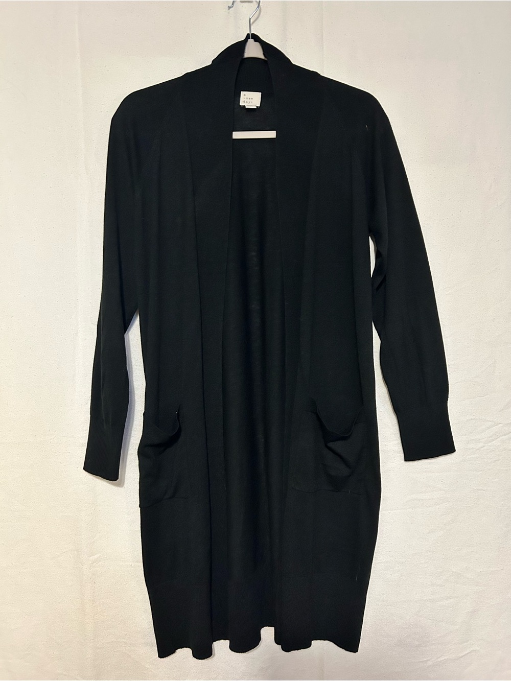 a new day Black Long Open-Front Cardigan with Pockets